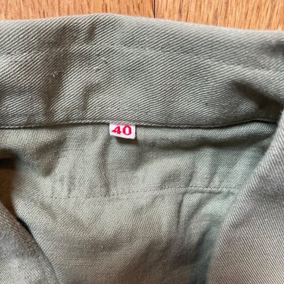 Vintage Swedish Army OD Green Work Shirt Military Cotton Field Uniform Olive 40 - Picture 3 of 7